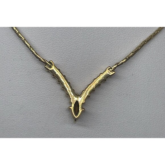 Vtg Christian Dior CD Authentic Gold V-Shaped Rhinestone Crystal Necklace 15” +2 - Picture 4 of 9